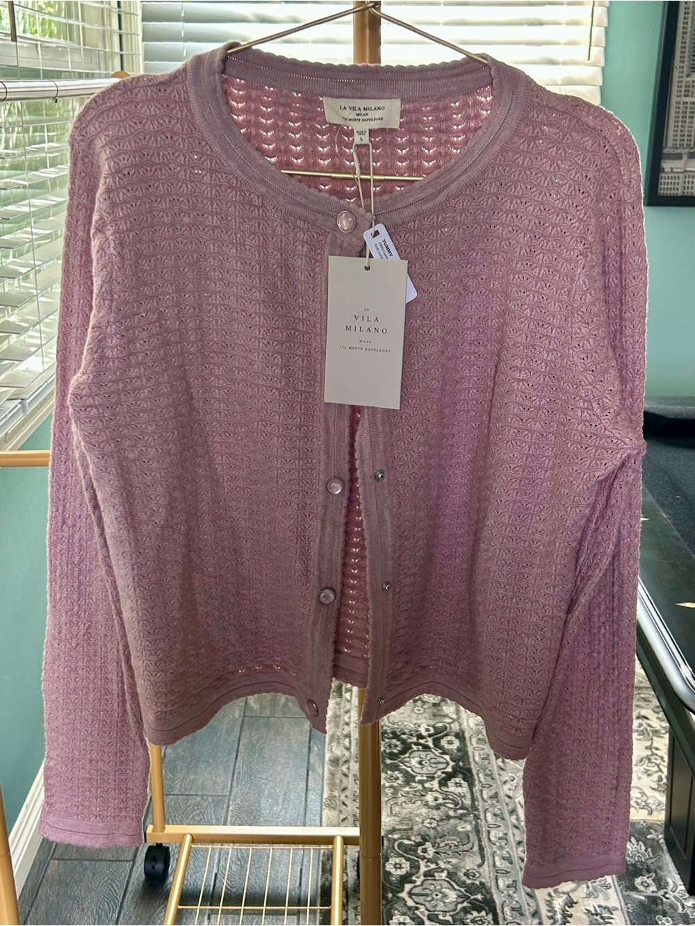 VILA Milano Pink Open-Knit Snap Button Cardigan NWT size L